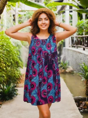 Robe Courte "Fleur de Voyage" Imprimé Exotique